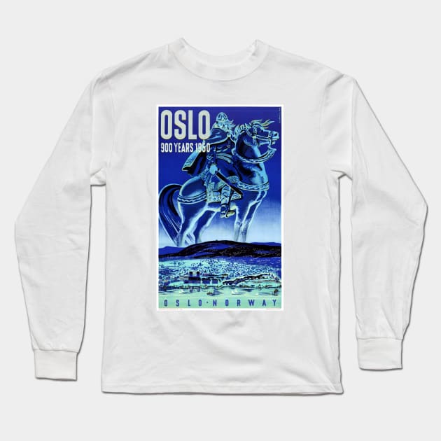 Vintage Travel Poster Oslo Norway 900 Years 1950 Long Sleeve T-Shirt by vintagetreasure